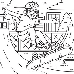 Poster - Skateboard Girl Doing a Flip Trick Coloring Page