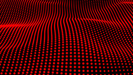 Aufkleber - 3D illustration. Abstract red lights wave. Electricity in geometric form. Points that form patterns of lines on a black background.