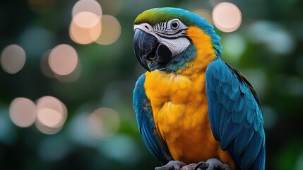 Wall Mural - A Vibrant Blue and Yellow Macaw with a Bokeh Background