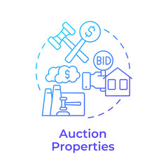 Poster - Auction properties blue gradient concept icon. Real estate status. Foreclosure asset for sale. Auction bidding. Round shape line illustration. Abstract idea. Graphic design. Easy to use in article