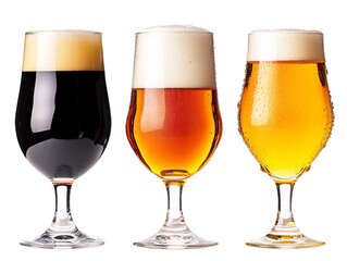 a group of glasses with different types of beer