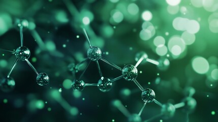 Poster - Molecular structures in a vibrant green backdrop showcasing the beauty of microscopic views of science and technology