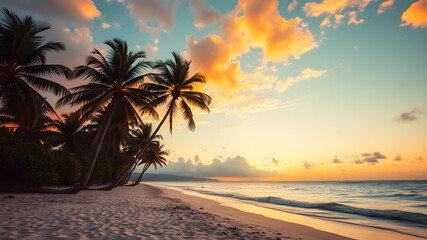 Wall Mural - island palm tree sea sand beach. panoramic beach landscape. inspire tropical beach seascape horizon.