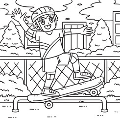 Poster - Skateboard Child Grinding on Rail Coloring Page 