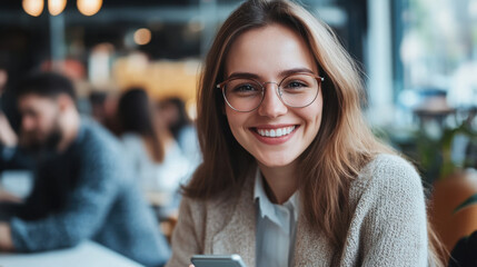 Wall Mural - Happy Woman in Cafe.