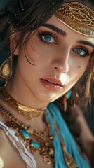 Beautiful woman in the goddess ancient sumer beauty style background, ai generated