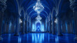 © alfi - Majestic hall with blue ceilings, marble columns, and intricate crystal chandeliers in a regal setting