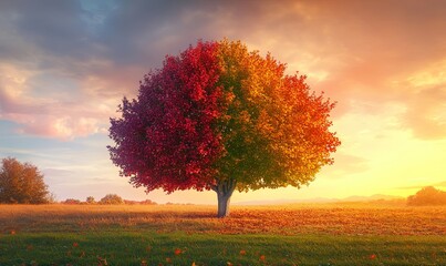 Wall Mural - Time-Lapse of Autumn's Transformation A creative banner showing a time-lapse