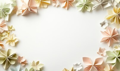 Wall Mural - White Background with Origami Flowers