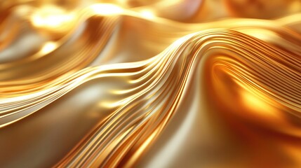 Poster - A mesmerizing 3D golden wave design with smooth curves and radiant surfaces, ideal for premium visuals