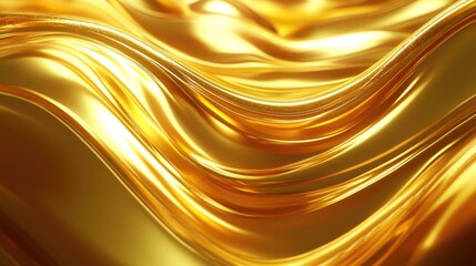 Poster - A mesmerizing 3D golden wave design with smooth curves and radiant surfaces, ideal for premium visuals