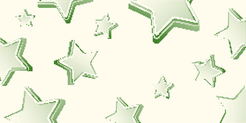 Poster - Halftone background. An illustration of round particles. The dots form images. Vector graphics. Green stars on a soft background.