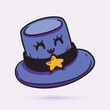© catirash - Halloween witch hat. Cartoon wizard spooky decorated hat, Halloween party costume element flat vector illustration. Hand drawn outline witchcraft hat. Spooky halloween hat with angry expression.