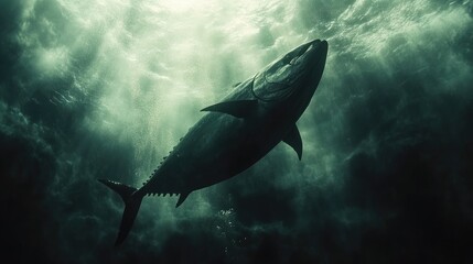 Wall Mural - energetic tuna racing toward the light above