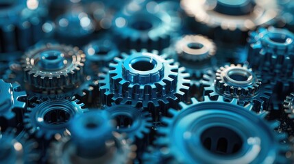 Aufkleber - Complex system of shiny metallic gears interlocking and turning