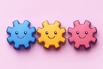 Aufkleber - Three cartoon gears smiling and looking happy