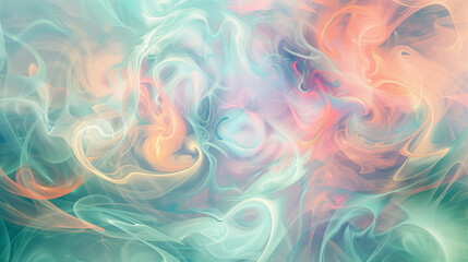 Wall Mural - Whimsical abstract design with pastel swirls of teal, orange, and pink, creating a lively and dynamic composition.