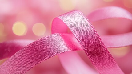 Poster - Close-up of a pink ribbon forming a loop, representing breast cancer awareness and support