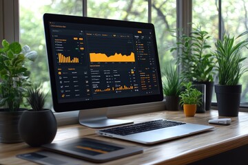 Poster - Modern workspace setup showing financial data on a desktop computer screen