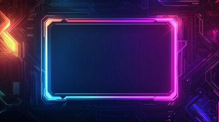 Aufkleber - Neon gaming overlay with vibrant multicolor gradient frame on dark tech background for streaming, esports, or digital content creation