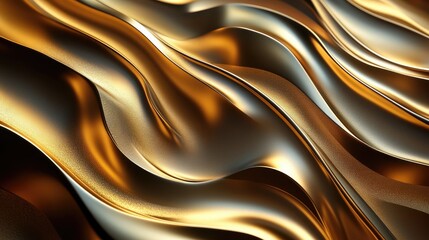 Poster - Dramatic 3D golden waves with vibrant highlights and shadows, showcasing a luxurious and modern aesthetic