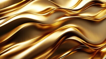 Poster - Dramatic 3D golden waves with vibrant highlights and shadows, showcasing a luxurious and modern aesthetic