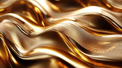 Poster - Dramatic 3D golden waves with vibrant highlights and shadows, showcasing a luxurious and modern aesthetic