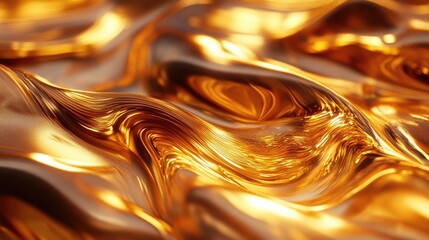 Poster - Fluid golden waves in 3D with subtle gradients, offering a sense of movement and opulence