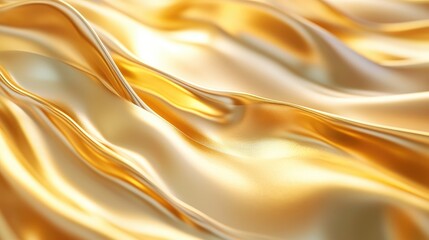Poster - Fluid golden waves in 3D with subtle gradients, offering a sense of movement and opulence
