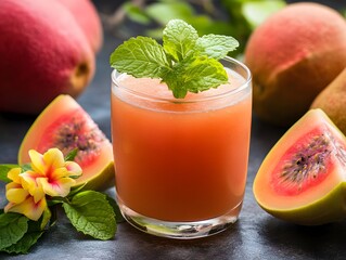 Canvas Print - Refreshing Papaya Juice with Mint