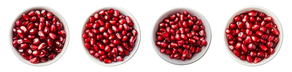 Pomegranate seeds in a white bowl, isolated, PNG set