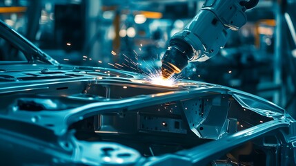 Wall Mural - Industrial Mechanic Performing Metalwork and Welding Repairs in Factory Workshop