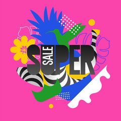 Poster - Super summer sale. Abstract background with pineapple and geometric shapes. Vector illustration