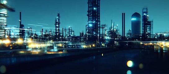 Illuminated Industrial Skyline: A Nighttime View of a Busy Refinery