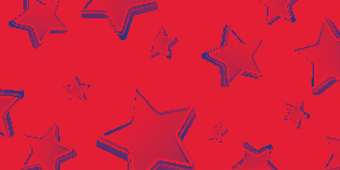 Poster - Halftone background. An illustration of round particles. The dots form images. Vector graphics. Stars on a red background.