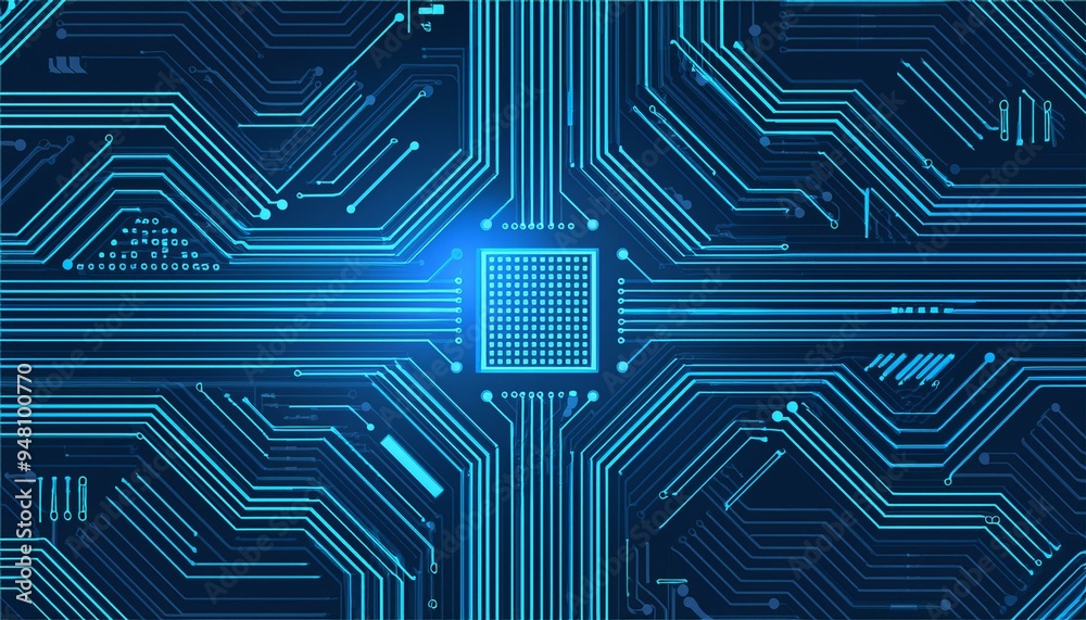 AI circuit board background. Technology connected blue lines with ...