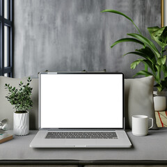 monitor designer desktop keyboard minimal mockup pc workplace notebook up screen display laptop apartment desk room internet office workspace frame interior work mock blank communication