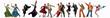 © master1305 - Collage. Different men and women dancing isolated on white background. Diversity of dance styles, from classical to modern. Concept of art, choreography, creativity, hobby, movements. Banner, flyer