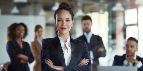 Canvas Print - All it takes is a little bit of confidence Cropped shot of an attractive young businesswoman standing with her arms crossed with her colleagues in the background