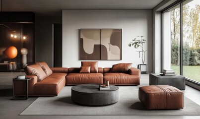 Wall Mural - The interior of a living room in a loft industrial style is illustrated.