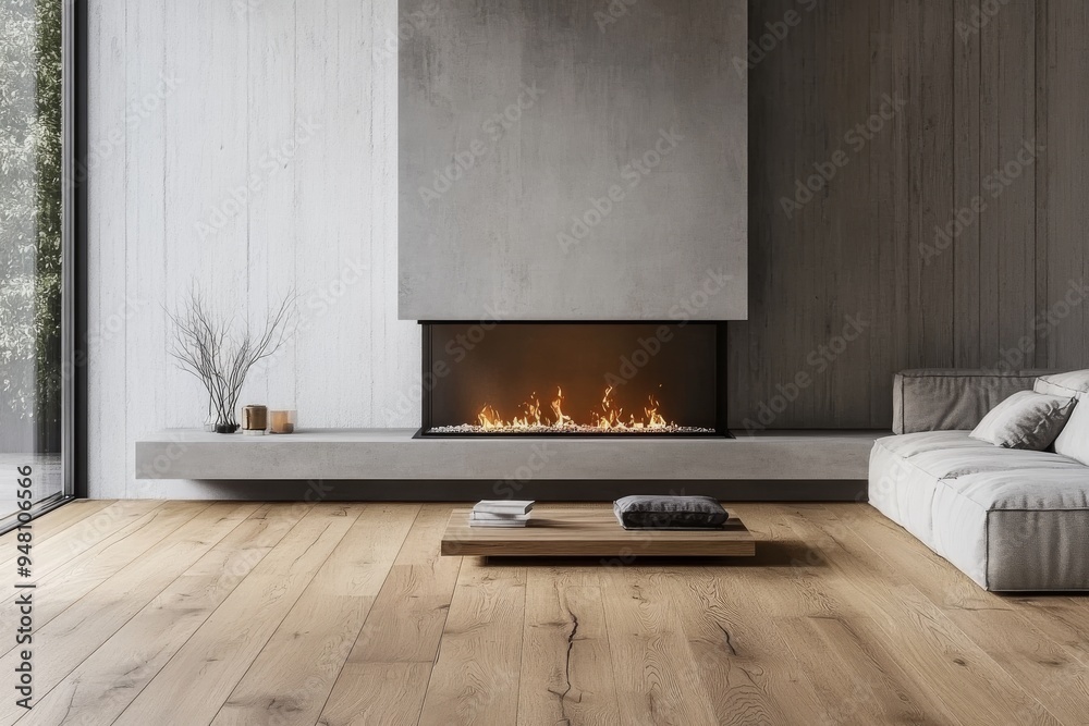 An interior design of a modern living room with grey corner sofa in a ...
