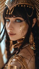 Beautiful woman in the goddess aztec empire beauty style background, ai generated