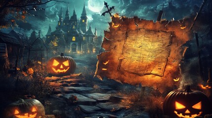 Wall Mural - A Halloween scene with a sign that says 