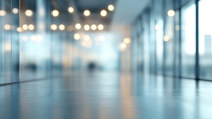 Abstract Blurred Office Interior with Gleaming Floor