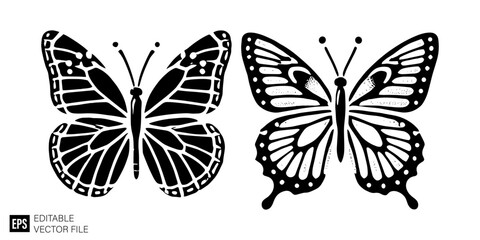 butterfly isolated vector graphic illustration design in black and white silhouette for clip art tem