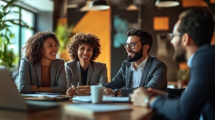 Poster - A group of people are sitting around a table in a business setting