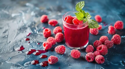 Delicious tasty juice drink with raspberry fruit