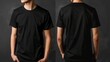 © Maryam - A man wears a plain black t-shirt, front and back, for a t-shirt design mock-up