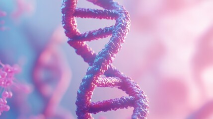 Wall Mural - Close-up of a colorful DNA double helix, showcasing its intricate structure and vibrant hues of pink and blue.