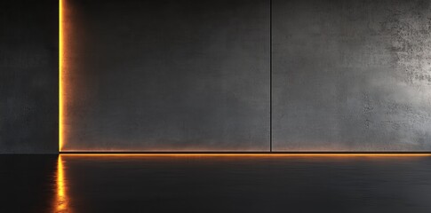 Poster - Dark hall background with orange light and futuristic concrete interior. Modern hallway with gray walls. Concept of studio, stage, future, industry, etc.